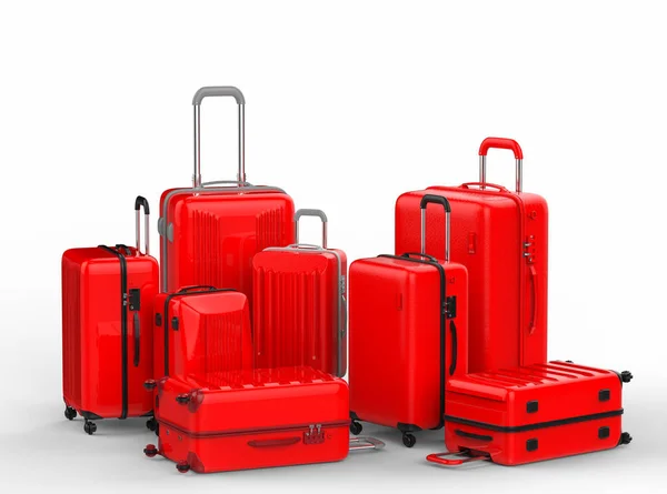 Червоні жорсткі багажі на білому тлі — стокове фото