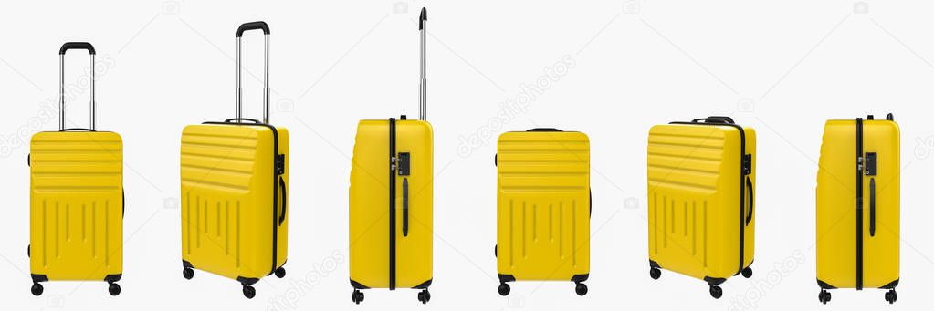 yellow hard case luggage isolated on white