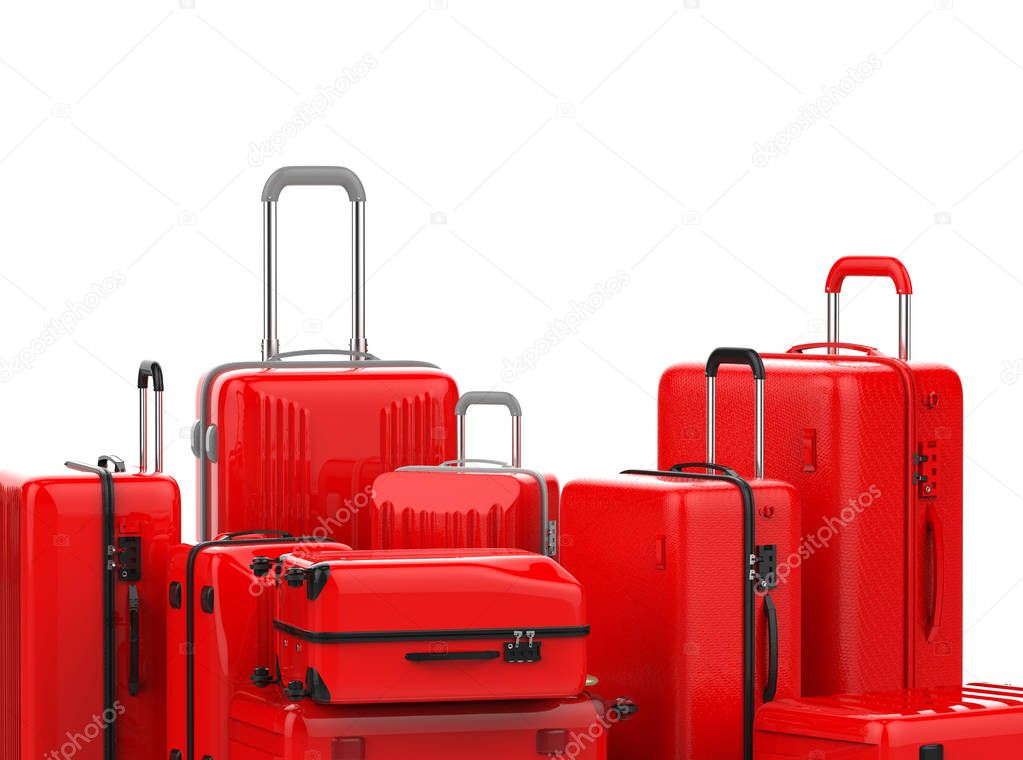 red hard case luggages isolated on white