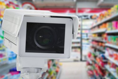 CCTV kamera veya perakende satış güvenlik kamerası arka plan bulanık