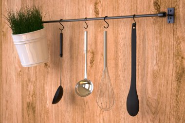 ahşap duvar mutfak raf