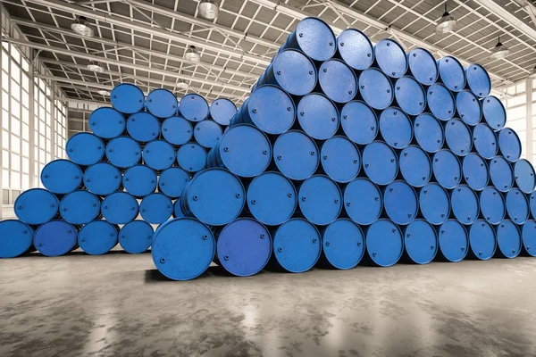 heap of blue barrels
