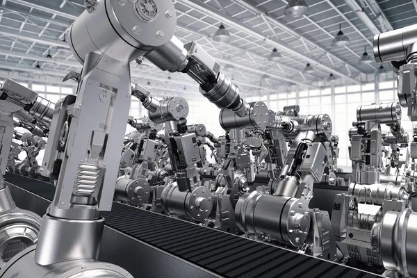 Robotic arms with empty conveyor belt — Stock Photo, Image