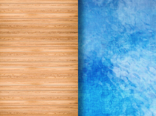 pool top view with wooden floor
