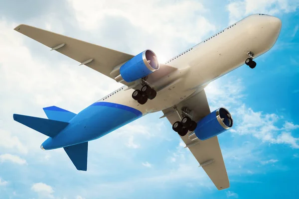 白色和蓝色模拟飞机 — 图库照片