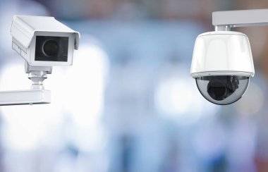 CCTV kamera veya perakende satış güvenlik kamerası arka plan bulanık