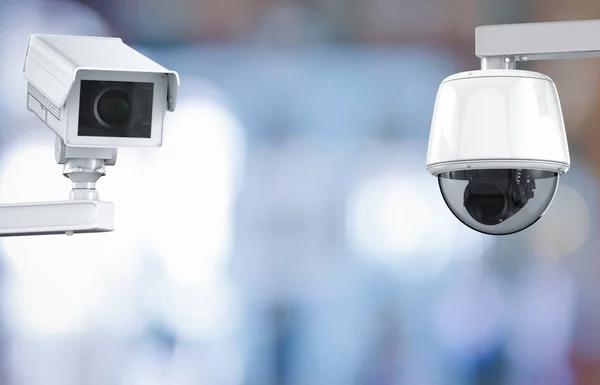 CCTV camera of bewakingscamera op retail shop achtergrond wazig — Stockfoto