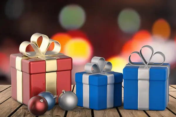 Presentförpackning med julen bollar — Stockfoto