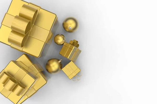 Cajas de regalo de oro y bolas de Navidad de oro — Foto de Stock