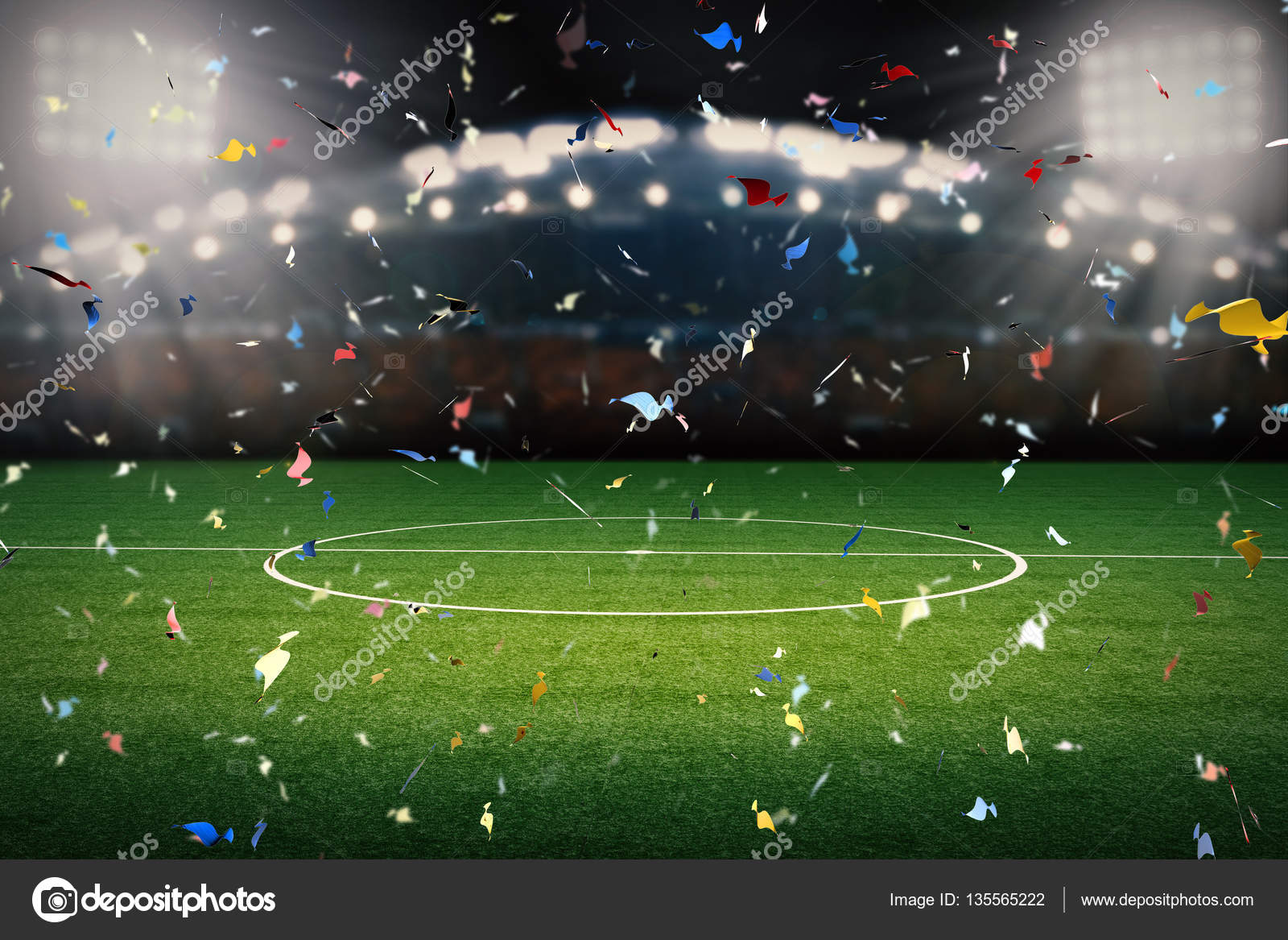 Confetti celebration with soccer field background Stock Photo by ©phonlamai  135565222