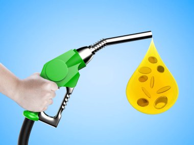 el gaz pompa meme yağ ile açılan ve altın sikkeler tutarak.