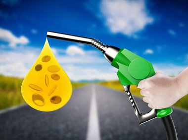 Gaz Pompa meme yağ damla ve altın para ile