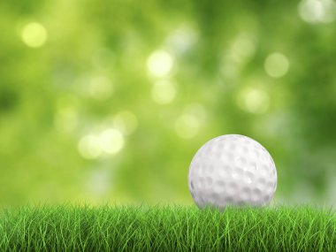 Golf topu yeşil çim yan görünüm