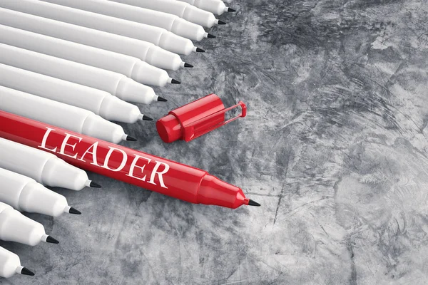 Concepto de liderazgo con pluma roja entre bolígrafos blancos —  Fotos de Stock