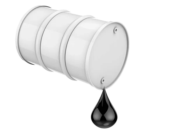 Gotas de petróleo bruto com barril branco isolado sobre branco — Fotografia de Stock