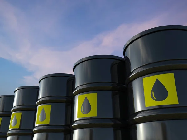 Csoport kőolaj hordó sárga címkével — Stock Fotó