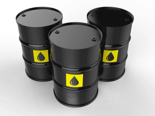 Group of crude oil barrels with yellow label — Stock Photo, Image