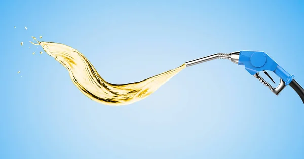Blå gas Pumpmunstycke med olja splash — Stockfoto