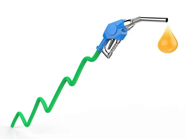 Stijgende olieprijs met groene grafiek-, gas-mondstuk en druppel olie — Stockfoto