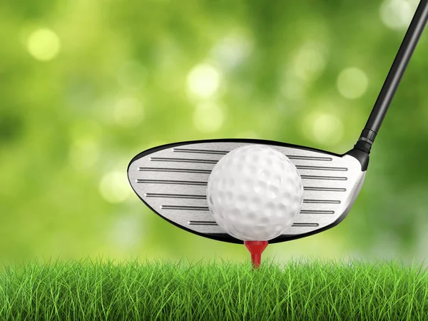 Гольф-клуб с мячом для гольфа вид сбоку — стоковое фото