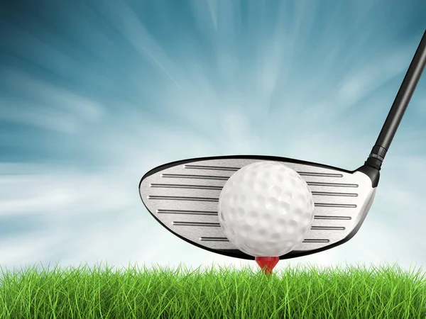 Golf club with golf ball on tee side view — Stock Photo, Image