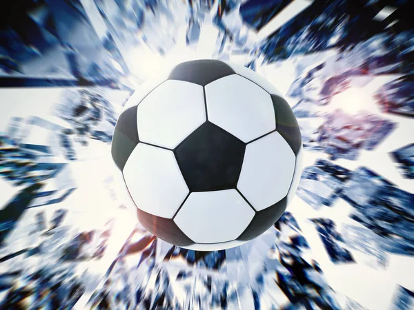 割れたガラスのバック グラウンドとサッカー ボール — ストック写真