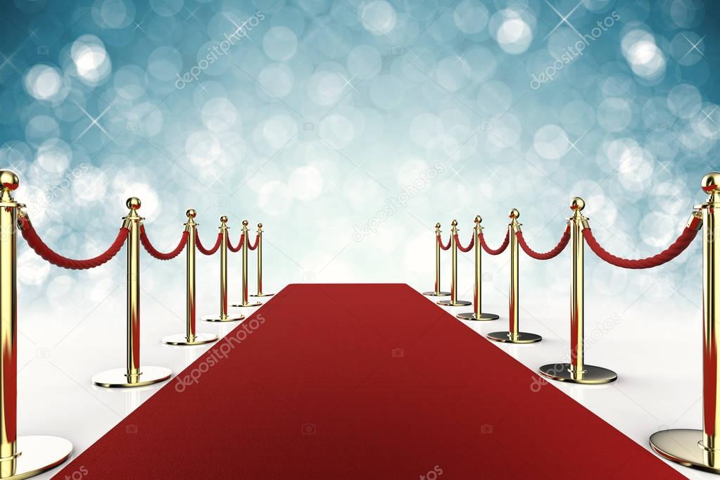 red carpet with rope barrier on blue background