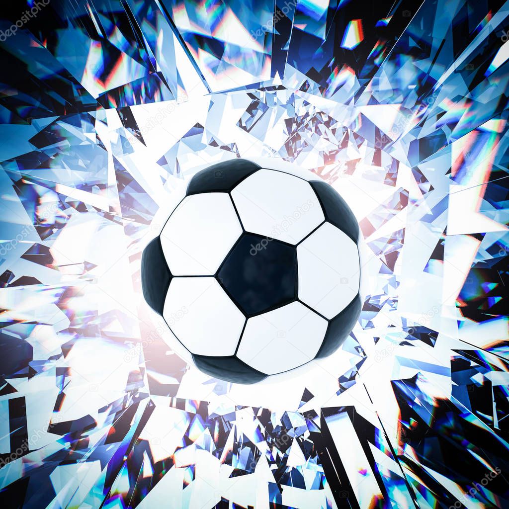 soccer ball with broken glass background