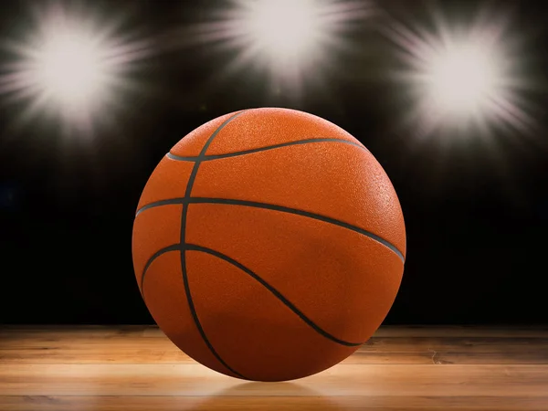 Pallone da basket sul pavimento — Foto Stock