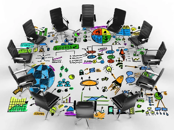 Concepto de conferencia de negocios con sillas de oficina y plan de negocios —  Fotos de Stock