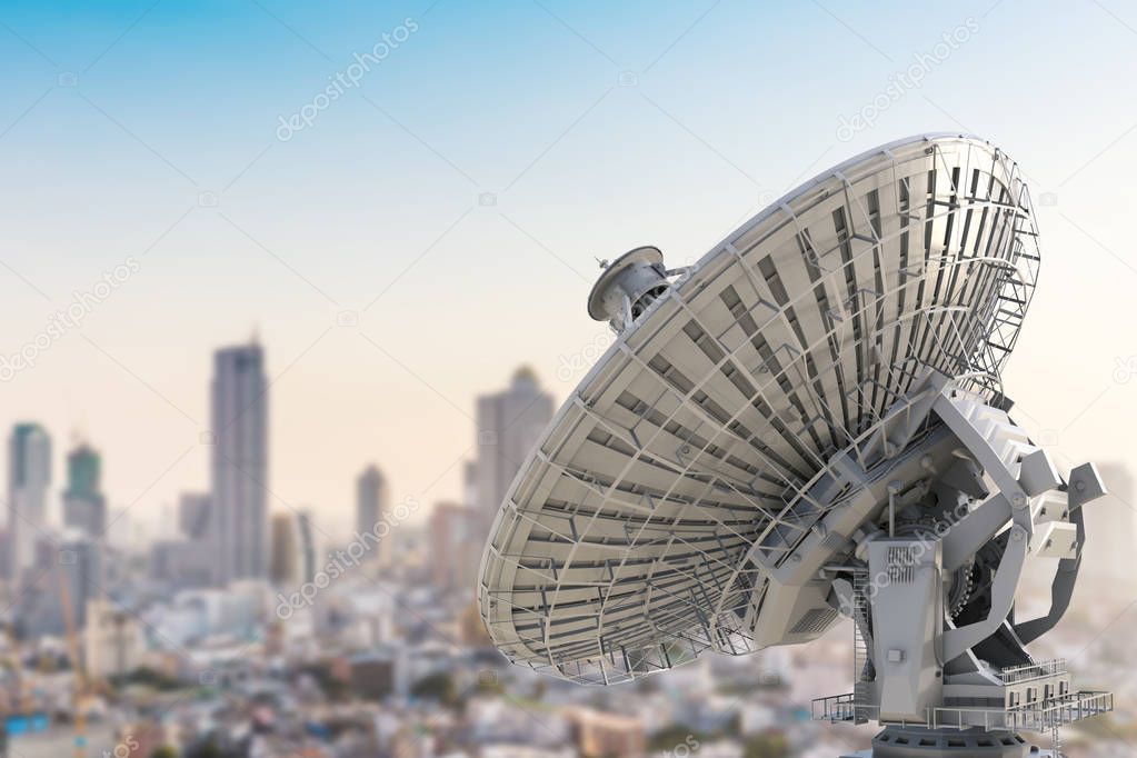 satellite dish with cityscape