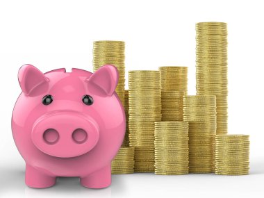 altın sikke yığını ile Piggy banka