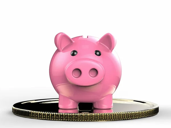 Piggy bank a arany érme — Stock Fotó