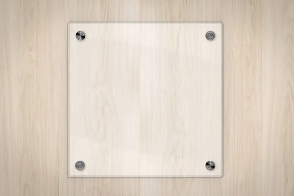 Placa de vidro ou armação acrílica no fundo de madeira — Fotografia de Stock
