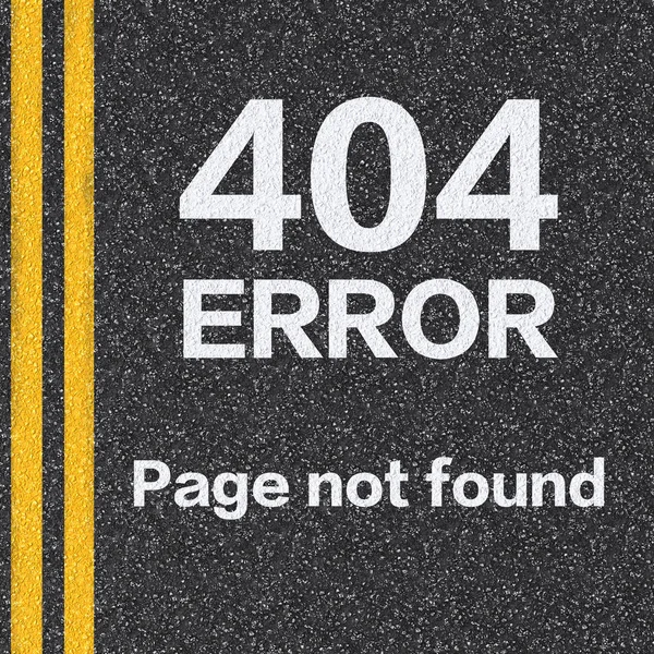 404 error page not found on asphalt road — Stock Photo, Image