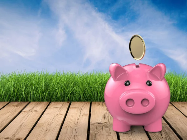 Piggy bank met gouden munten die vallen — Stockfoto