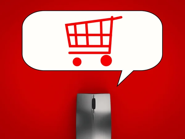 Concepto de compras en línea con el icono del carrito de compras y mou inalámbrico — Foto de Stock