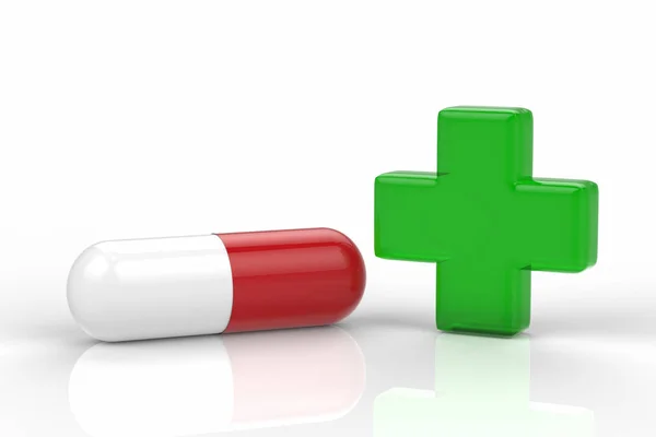 Yeşil haç ve kapsül pill — Stok fotoğraf