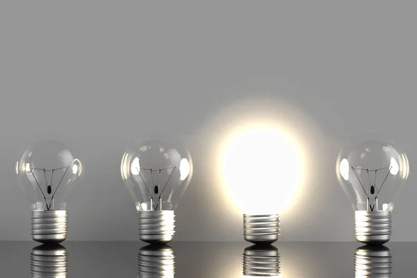 Shining lightbulb in a row — Stock Photo, Image