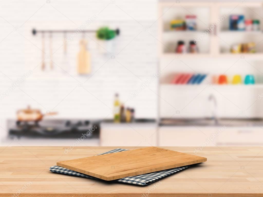 chopping board on wooden counter 