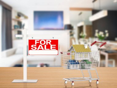Satılık ev işaretiyle sahte alışveriş sepeti içinde evi kurmak için