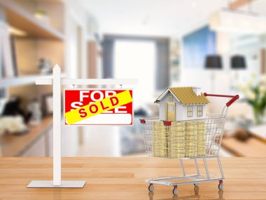 alışveriş sepeti içinde ev kadar sahte işaretiyle satılan ev