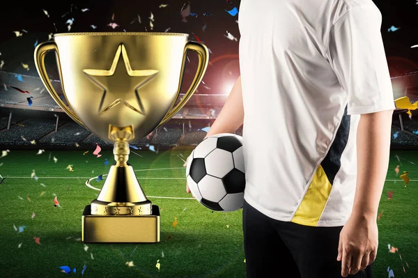 Gold star trophy with soccer player — Stock Photo, Image