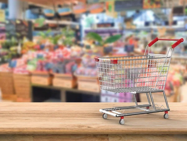 3d rendering shopping cart with supermarket background — Stock Photo, Image