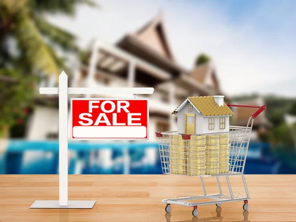 for sale house sign with mock up house in shopping cart