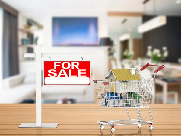 for sale house sign with mock up house in shopping cart