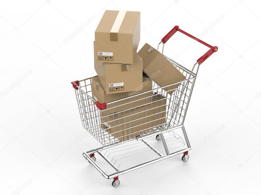 shopping cart with carton boxes