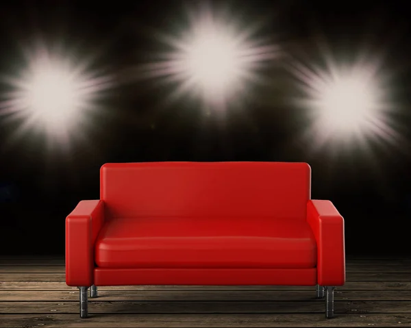 Sahne Alanı'nda 3D Render kırmızı kanepe — Stok fotoğraf