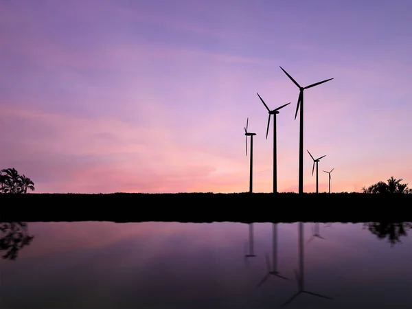 Silhouette vindkraftverk — Stockfoto