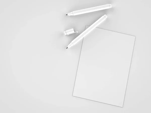 White blank paper with white pens — Stock Photo, Image